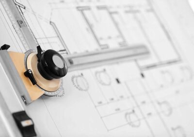 Drawing board with architectural project