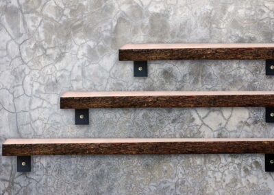 Wood shelf on cement wall